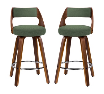 Set of 2 Wilhelmina Boucle Green Swivel Bar Stools