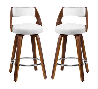Set of 2 Wilhelmina Boucle White Swivel Bar Stools