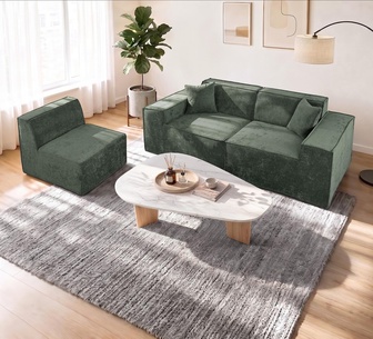Willan 3 Seater Green Chenille Modular Compressed Sofa