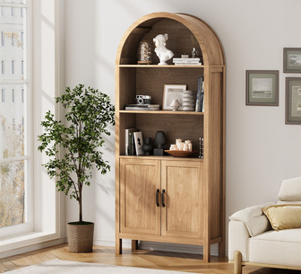 Windzor 2 Door 5 Shelf Natural Arched Bookshelf