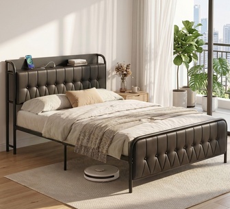 Windel Double Black Bed Frame with Headboard Storage