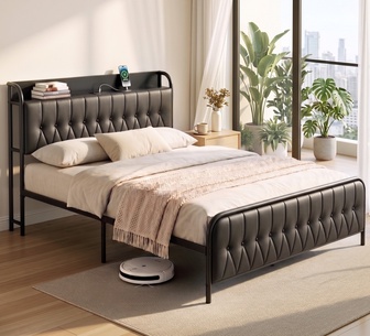 Windel Queen Black Bed Frame with Headboard Storage