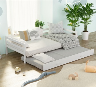Wispie Single White Bed Frame with Pull-Out Trundle