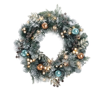 Holly Jolly 60cm Christmas Snowy Wreath w/ LED Lights Multi