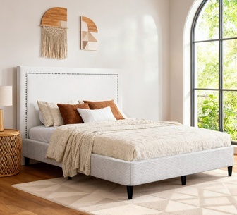 Wyndra Queen Beige Bed Frame with Headboard