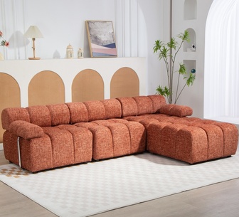 Yuna 3 Seater L-Shaped Sofa w/ Movable Ottoman Rust Orange