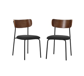 Set of 2 Ynah Black Corduroy Dining Chairs