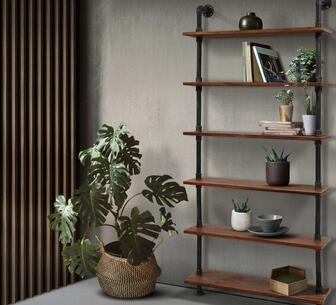 Zalvi 6 Tier Oak Floating Pipe Shelf