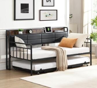 Zetta 2 Seater Sofa Bed w/ Charging Station Rustic Brown