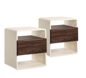 Set of 2 Zowie Bedside Table White/Natural