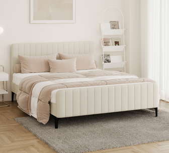 Kaidon Bed Frame Double Beige Velvet