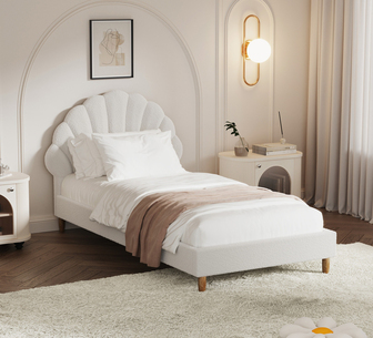 Scallop White Boucle Single Bed Whi Sgl