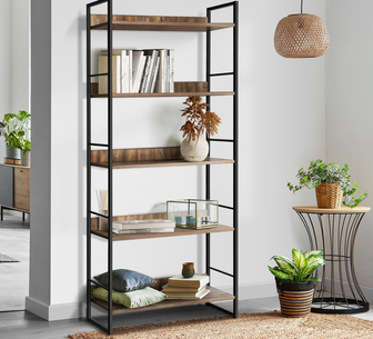 Aldan 5 Tier Display Shelf Black and Rustic Walnut