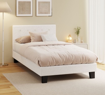 White Quiton Boucle Platform Bed Whi Kns