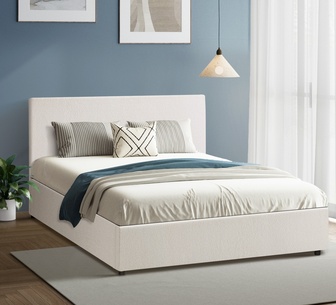 Elena Boucle Gas Lift Storage Bed Frame King White