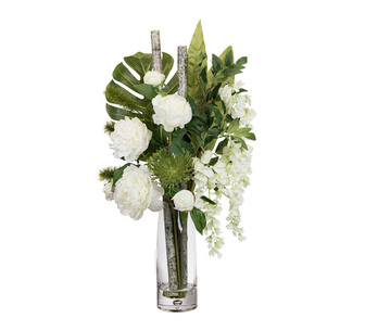 Rose & Wisteria Plant Arrangement In Glass 80Cm White