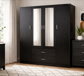 Ellis 4 Door Mirror Wardrobe Black
