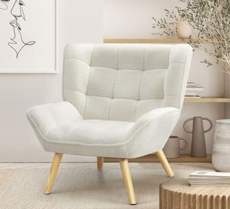 Winthrop Rubberwood Armchair Sherpa White