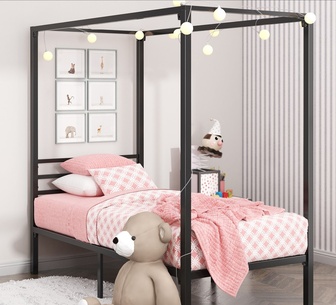 Alicia Canopy Single Bed Frame Black