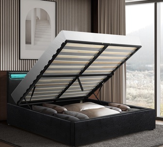 Zephyr Bed Frame RGB LED Gas Lift Base King Single Black