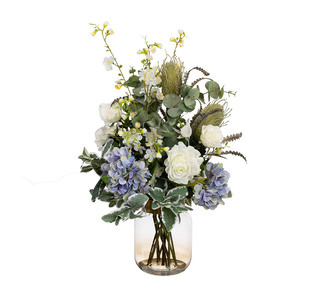 Hydrangea & Banksia Plant Arrangement In Glass 80Cm Orange