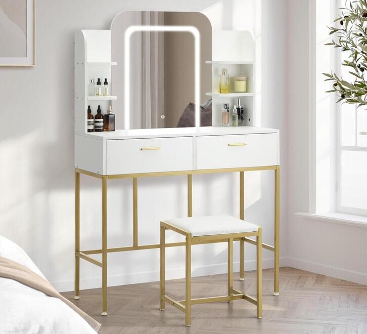 Decoris White & Gold Dressing Table Set | Makeup & Vanity Tables Decoris White & Gold Dressing Table Set | Makeup & Vanity Tables