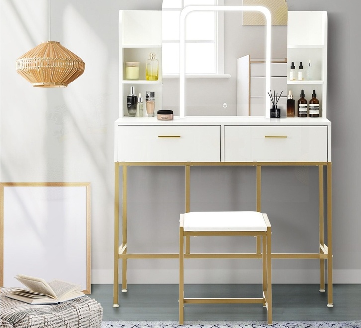 Decoris White & Gold Dressing Table Set | Makeup & Vanity Tables Decoris White & Gold Dressing Table Set | Makeup & Vanity Tables