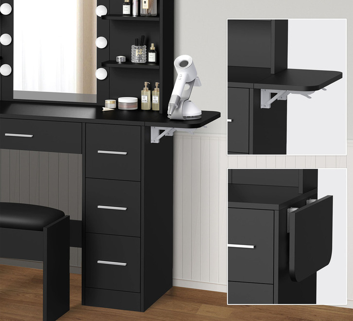 Ilaya 7 Drawer Black Dressing Table Set with LED | Makeup & Vanity Tables Ilaya 7 Drawer Black Dressing Table Set with LED | Makeup & Vanity Tables