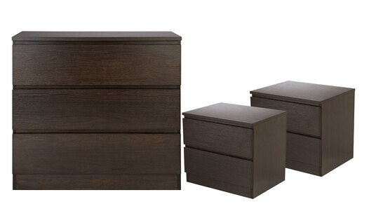 COMO 3 PIECE BEDSIDE AND 3 DRAWER DRESSER