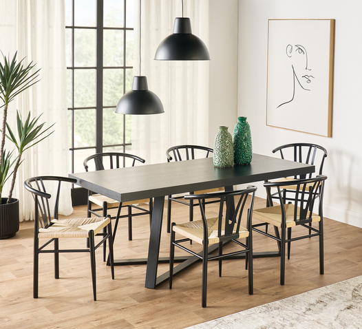 ASHTON DINING SET 7 PIECE WITH WISHBONE CHAIR